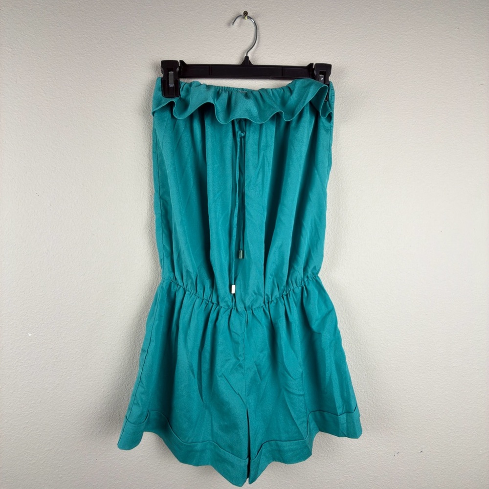 Swoon Women Short Strapless Jumpsuit Size Small Teal Color